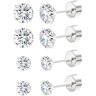 2 Pairs Flat Back Earrings for Women, Nap Earrings as Hypoallergenic Flat Back Stud Earrings for Cartilage, 20g Silver Cartilage Stud Earrings for Women Girls (3+5mm, Silver)