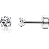 Flat Screw Back CZ Cartilage Earrings for Women,Small Flatback Cubic Zirconia Studs Helix Earrings Hypoallergenic Steel Carti