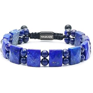 Mens Bracelet Beads Crystal Bracelet for Men, HASKARE Energy Bead Bracelet Healing Stone Lapis Lazuli Bracelet, Real Blue Gemstone Protection Crystals Woven Drawstring Anxiety Bracelet Gift for Him