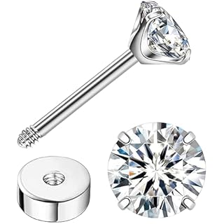 Enticera G23 Titanium Earrings 5A+Cubic Zirconia Flat Back Stud Earrings 14K Gold Hypoallergenic Nap Earrings 2-5MM Tiny Handmade Cartilage Stud Earrings for Women (Silver Tone, 3mm)