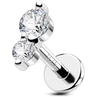 OUFER 925 Sterling Silver Helix Piercing Jewelry, 16G 6mm Conch Tragus Flat Back Cartilage Earrings, Internally Threaded CZ Upper Top Lower Ear Ring, Lip Rings For Women Men Gift (Silver-6mm)