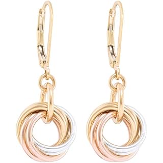 Dainty Tricolor Love Knot Dangle Earrings with 925 Sterling Silver and 14K Yellow and Rose Gold-Filled Circles Unique Three Tone Minimalist Jewelry Gift Idea for Women (Leverback)