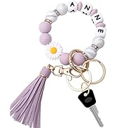 Munchewy Personalized Silicone Bead Keychain Bracelet Wristlet for Women's House Car Key Ring Hol...