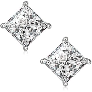 Square CZ Stud Earrings 6mm Mens Stud Earrings Princess Cut Hypoallergenic Cubic Zirconia Earrings 925 Sterling Silver Post Studs Earrings for Men Women