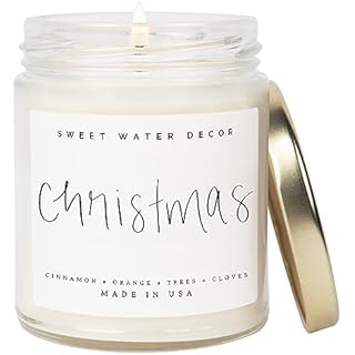 Sweet Water Decor Christmas Scented Candle | Cinnamon, Trees, Orange, and Clove Scents | Christmas Candles and Decor for Home | 9oz. Clear Jar Soy Candle, Made in the USA
