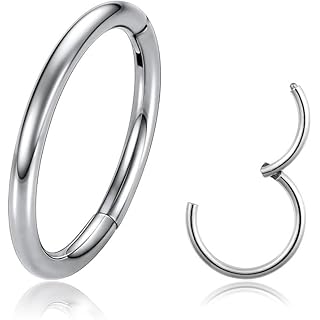 20G 18G 16G Titanium Nose Ring Hoop, Cartilage Hoop Earrings for Women Men Silver Gold Nose Ring Septum Ring Tragus Conch Helix Daith Lip Piercing Jewelry 6mm/7mm/8mm/9mm/10mm (Silver-20g, 8mm)