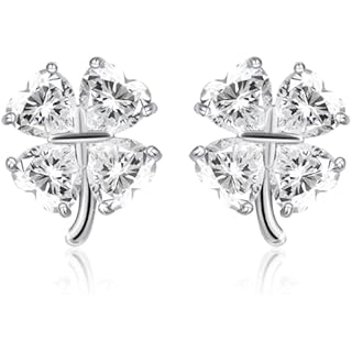 Four Leaf Clover Earrings Stud Cubic Zirconia Earrings Sterling Silver Earrings Lucky Clover Earrings for Women Trendy