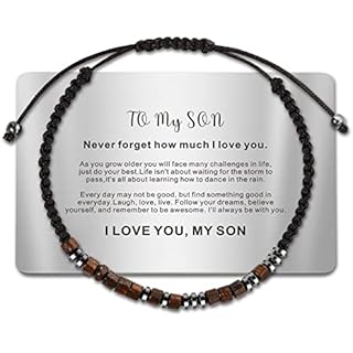 TAGOMEI Valentines Day Gifts for Him Son Men Bracelet, Teen Boys Birthday Gifts Ideas Inspirational Gifts for Men Morse Code Bracelets with Engraved Wallet Card, Adjustable Handmade Beaded Bracelets