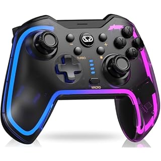 Gammeefy Switch Controller Compatible with Switch/Lite/OLED & Windows/iOS/Android, Switch Pro Controller With RGB Breathing LED Supports App with Programmable, Turbo, Wake-up Function