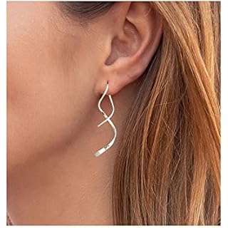 Spiral Threader Earrings, 925 Sterling Silver, Drop Dangle Handmade Twisted Linear Curved Minimal Everyday Earrings (Silver)