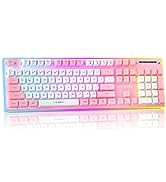 Gaming Keyboard, Wired Keyboard with RGB Backlit, Full Size Keyboard with White&Pink Mixed Color ...