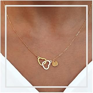 Personalized Initial Double Hearts Necklace 16K Plated Gold Rose Gold Silver Mothers day Christmas Bridesmaids Gift Personalized gift