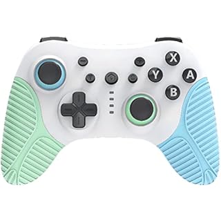 FONLAM Switch Controller Compatible with PC/iOS/Android, Wireless Gamepad for Nintendo Switch Lite/OLED, Game Controller Pro Controller Adjustable Turbo Function/Vibration, Ergonomic Non-Slip, Automatic&Manual Turbo Function, Switch Remote Gamepad Pro Controller For PC For smartphone with Wake-up (Light Green&Blue)