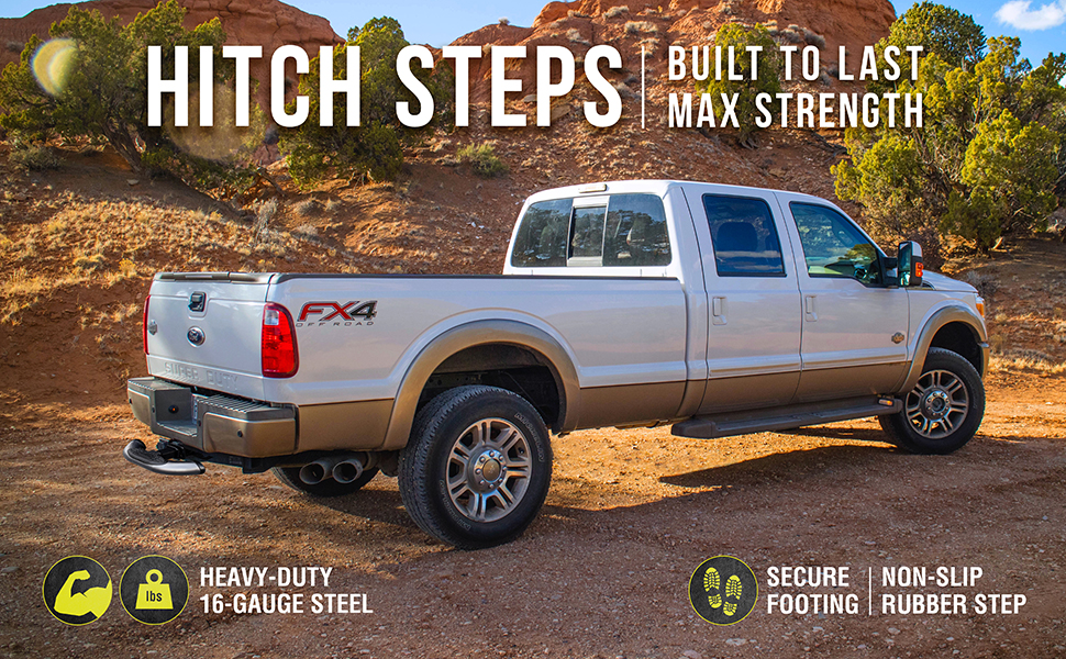 Bully,hitch step,chrome,non-slip,durable,easy install,damage protection,maximum strength,safe access