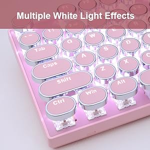 pink typewriter keyboard with white backlit