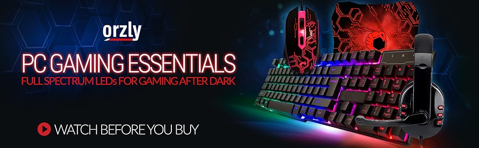 orzly pc gaming game essentials pack mouse keyboard headset headphones mousemat mat