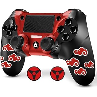 FTFVaska Wireless Controller for PS4 Compatible with PS4/Slim/Pro, Gamepad with Enhanced Dual Vibration/Analog Sticks/6-Axis Motion Sensor/Charging Cable/Thumb Caps! (Red Cloudy)