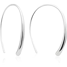 Handmade Pull Through Earrings 925 Sterling Silver Earrings Hypoallergenic Open Hoops Drop Dangle Threader Earrings for Women