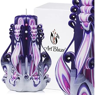 Carved Candles - Unique Handmade Candles Long Burning - Unscented Decorative Candle - Luxury Candles for Home Decor - Birthday Anniversary Christmas Romantic Relaxing Gift for Women - Purple