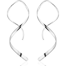 Handmade 925 Sterling Silver Spiral Threader Earrings Hypoallergenic Twisted Curved Drop Dangle Earrings Pull Through Earring