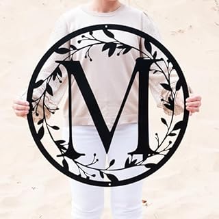 Metal Circle Letter Monogram with Vines | Wall Monogram Sign | Couples Gift | Letter Decor | Letter Vine Monogram | Wedding Gift | Metal Sign