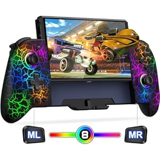 Switch Controller for Nintendo Switch/OLED, Full-Size Grip One-Piece Wireless Switch Joypad with 9 Color Lights. Ideal for Those Who Prefer Handheld Mode with APP, Turbo and Programming (JC200)