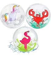 Amor 3 Pieces 3D Beach Balls, 13 Inch Inflatable Beach Ball for Kids, Pool Toy Balls for Summer B...