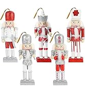 AMOR PRESENT Christmas Nutcracker Ornaments Set, 5PCS Wooden Nutcracker Figurines Hanging Decorat...