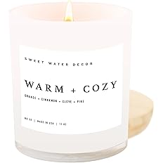 Sweet Water Decor Warm and Cozy Soy Candle | Pine, Orange, Cinnamon, and Fir Winter Scented Candle for Home | 11oz White Jar