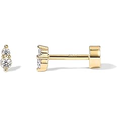 PAVOI 14K Gold Plated Solid 925 Sterling Silver Post Cubic Zirconia Flat Back Earrings for Women | Cartilage Earring | Helix