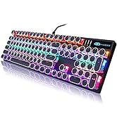 Typewriter Style Mechanical Gaming Keyboard, Black Retro Punk Gaming Keyboard with RGB Backlit, 1...