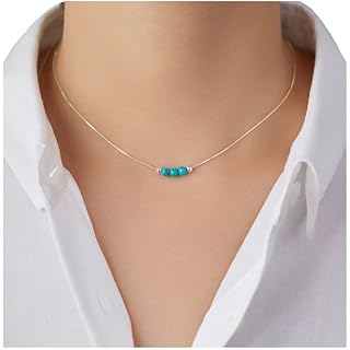 Dainty Real Turquoise Crystal 925 Sterling Silver Choker Collar Necklace and Women Spiritual Healing Chakra Crystal Stone December Birthstone Necklace Box Chain Jewelry Gift for Women Teen Girls