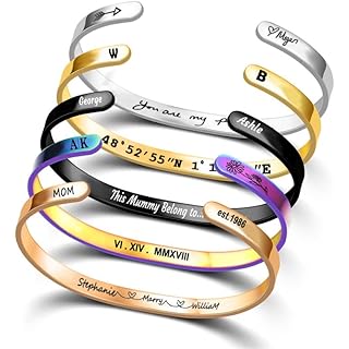 Cring Coco Personalized Bracelets Cuff for Teen Girls/Women Custom Stainless Steel Inspirational Jewelry Bangle Gifts for Best Friend/Mom/Daughter/Sister Cuff Bracelet (8mm)
