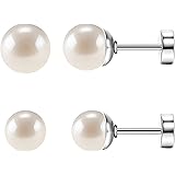 SmileBelle Titanium Flat Back Pearl Stud Earrings for Women, Hypoallergenic Screw Back Earrings for Girls, Cartilage Earring