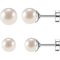 SmileBelle Titanium Flat Back Pearl Stud Earrings for Women, Hypoallergenic Screw Back Earrings for Girls, Cartilage Earring