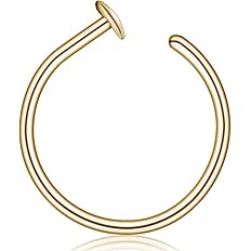14k Gold Filled 20G Small Thin Nose Ring Hoop for Women, 6mm - 7mm Adjustable Nostril Piercing Jewelry