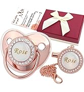 Personalized Pacifier and Pacifier Clip with Name, Bling Pacifier Clip Set with Gift Box Greeting...