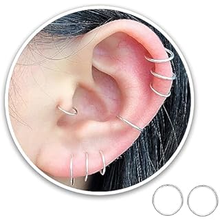 5mm Thin Tiny Hoop Earrings for Helix, Sterling Silver Cartilage Hoop Earrings, Mini Tragus Piercing Jewelry, 22 Gauge Nose Rings Hoops for Women Men 22G