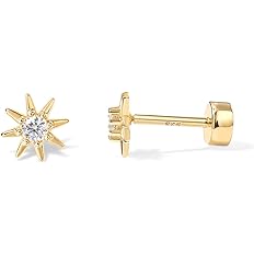 PAVOI 14K Gold Plated Solid 925 Sterling Silver Post Flat Back Stud Earrings for Women | Cartilage Helix Piercing | Cubic Zir