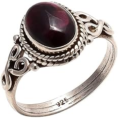 Garnet Stone Ring 925 Sterling Silver Statement Ring For Women Handmade Rings Gemstone Christmas Promise Ring Size US 6 Gift