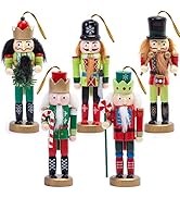AMOR PRESENT Christmas Nutcracker Ornaments Set, 5PCS Wooden Nutcracker Soldier Hanging Decoratio...