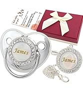 Personalized Pacifier and Pacifier Clip with Name, Bling Silver Pacifier Clip Set with Gift Box G...