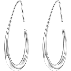 Lightweight Teardrop Hoop Earrings for Women - 14k Gold/White Gold Plated Large Oval Pull Through Hoop Earrings High Polished