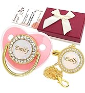 Personalized Pacifier and Pacifier Clip with Name, Bling Gold Pacifier Clip Set with Gift Box Gre...