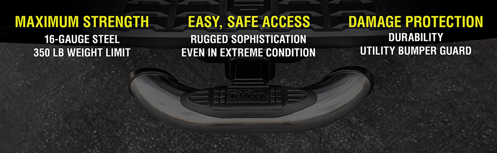 Bully,hitch step,chrome,non-slip,durable,easy install,damage protection,maximum strength,safe access