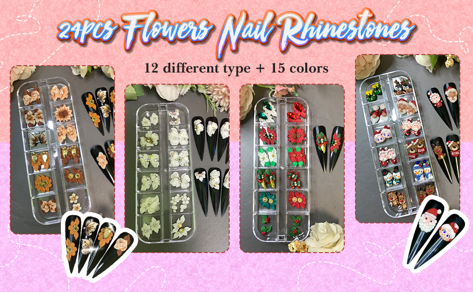 24pcs flowers nail rhinestoes