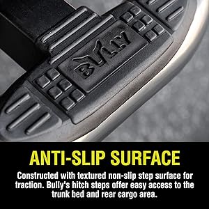 Bully,hitch step,chrome,non-slip,durable,easy install,damage protection,maximum strength,safe access