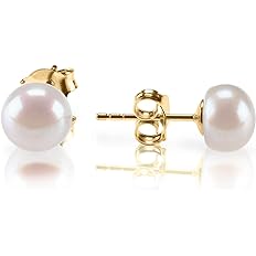PAVOI Sterling Silver, 14K Gold Plated, AAA+ Quality Handpicked Freshwater Cultured Stud Pearl Earrings