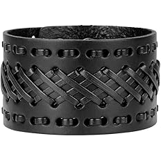 Jeilwiy Punk Leather Wristbands for Men Bracelets Handmade Wide Cuff Bangle Braided Jewelry Black Brown Adjustable - Teen Gir