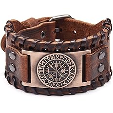 TURTLEDOVE Viking Bracelet Norse Vegvisir - Nordic Bracelet with Runic Compass - Celtic Pagan Jewelry